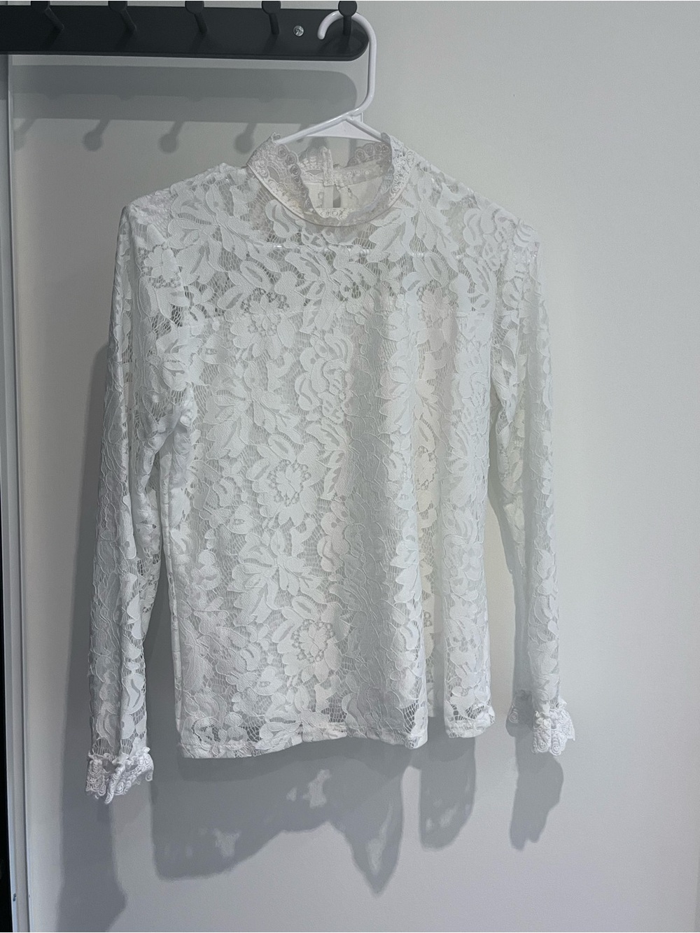 Delicate White Floral Lace Mock-Neck Blouse
